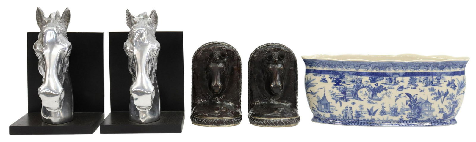 (5) DECORATIVE HORSE HEAD BOOKENDS & JARDINIERE (1 of 5)