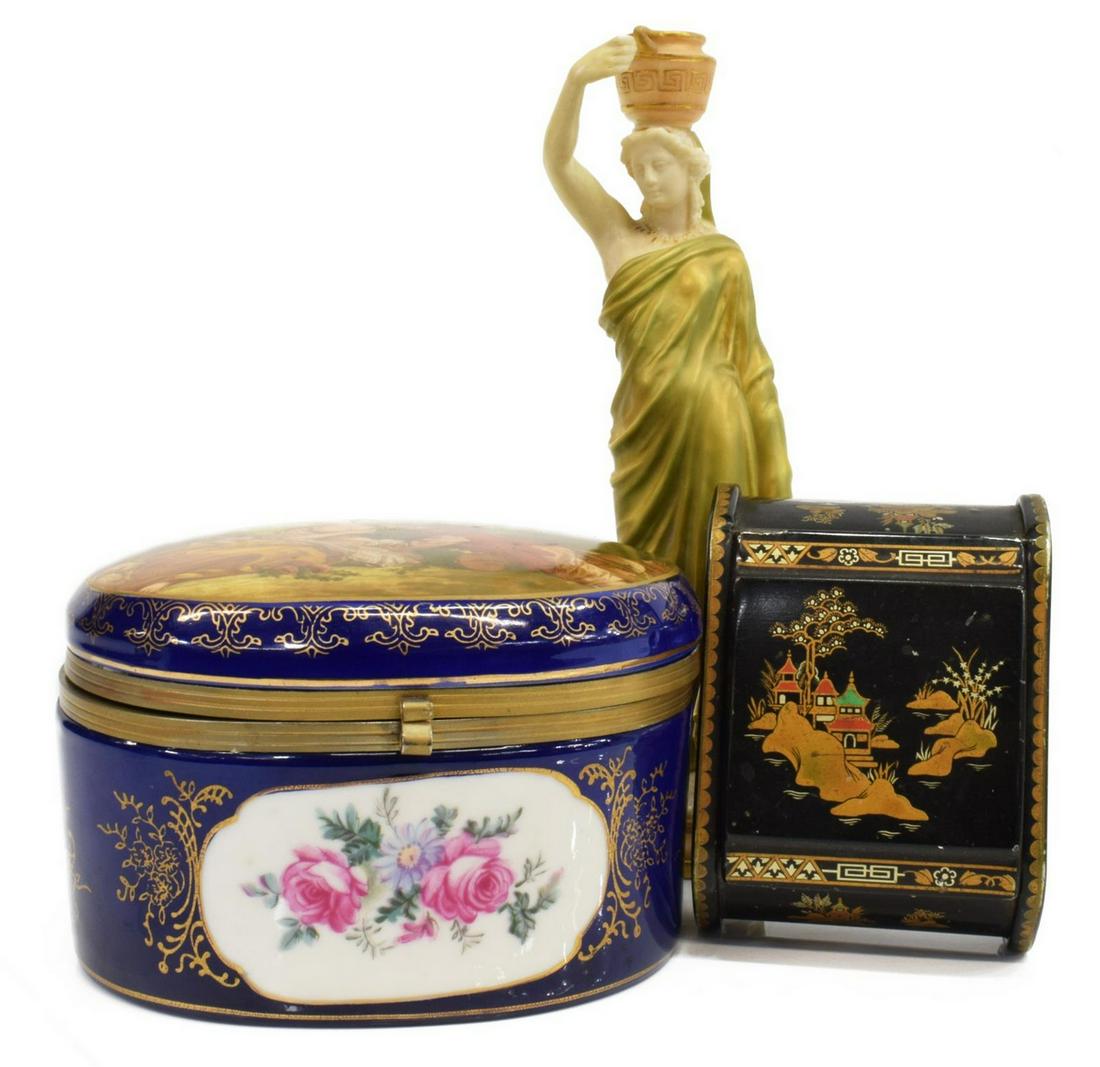 (3) ROYAL WORCESTER FIGURE, GILT PORCELAIN BOX (1 of 9)