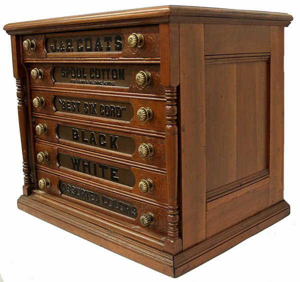 ANTIQUE J & P COATS SIX DRAWER SPOOL CABINET - ANTIQUE J & P COATS SIX DRAWER SPOOL CABINET