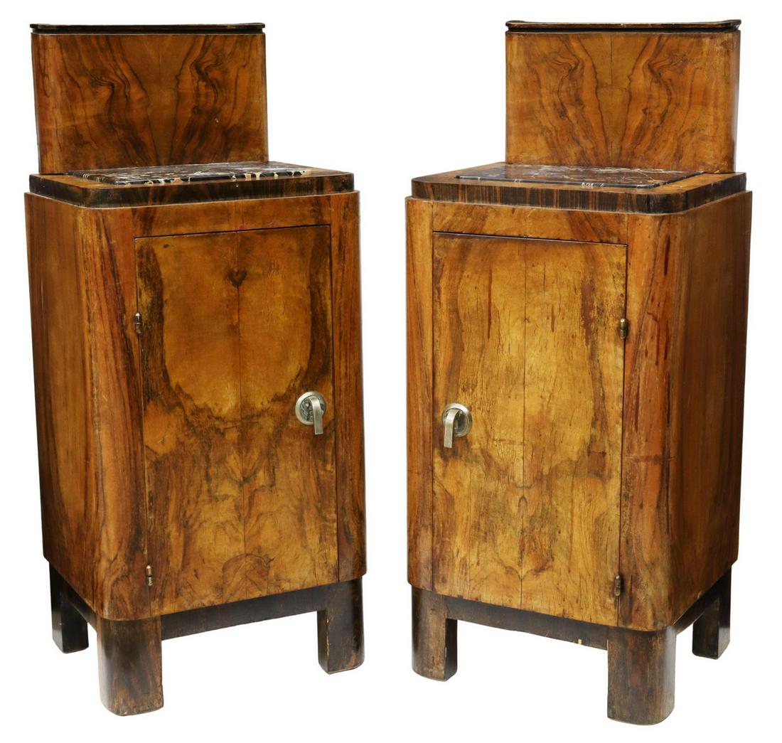 (2) FRENCH ART DECO MARBLE-TOP WALNUT NIGHTSTANDS (1 of 5)