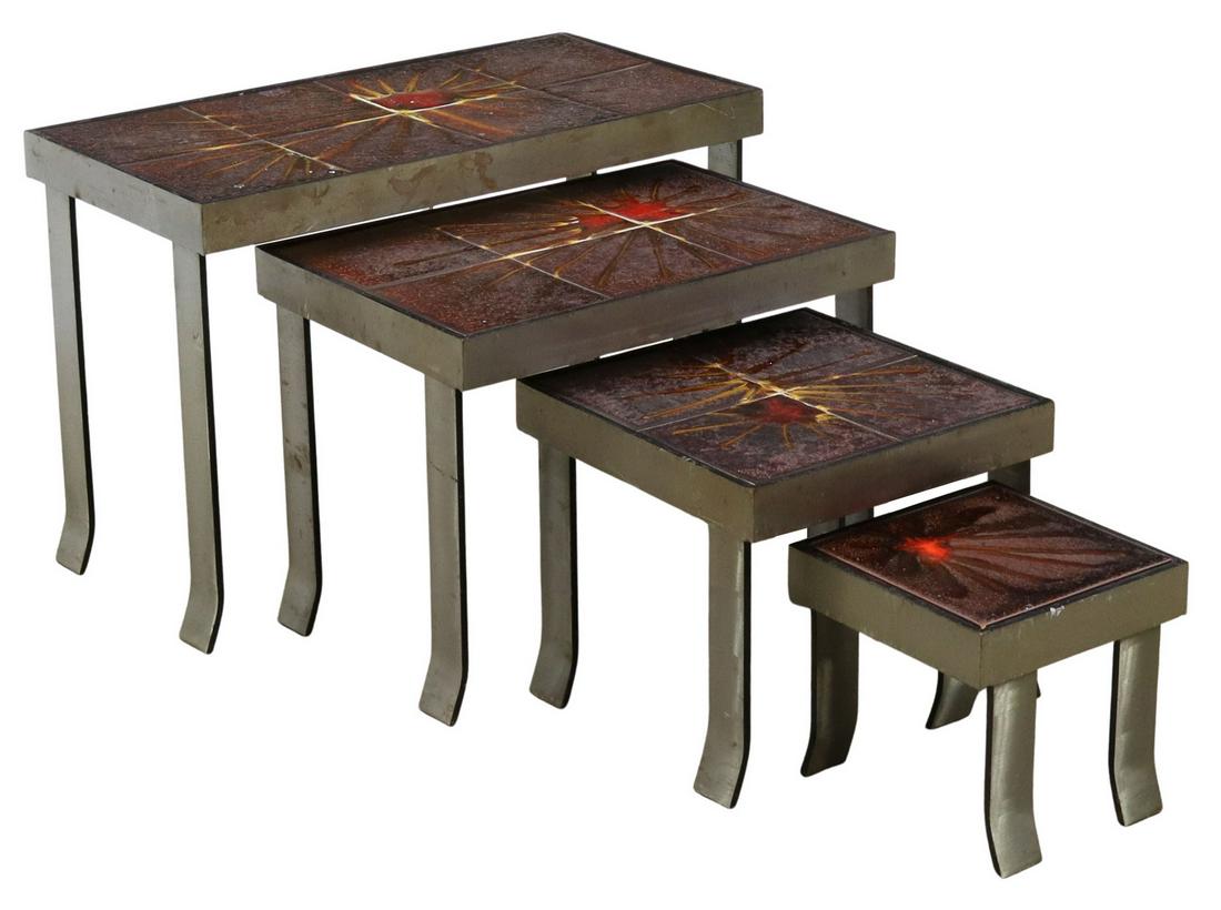 (4) ITALIAN MODERN TILE-TOP IRON NESTING TABLES (1 of 3)