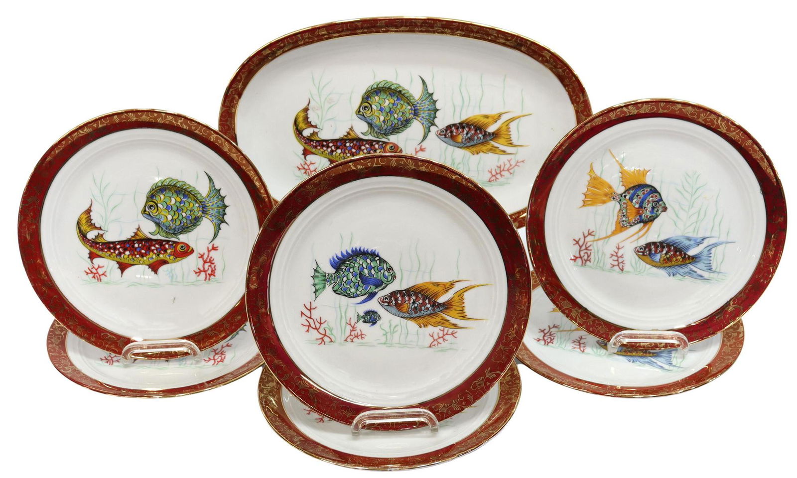 (7) MID-CENTURY PORCELAIN FISH PLATES & PLATTER (1 of 5)