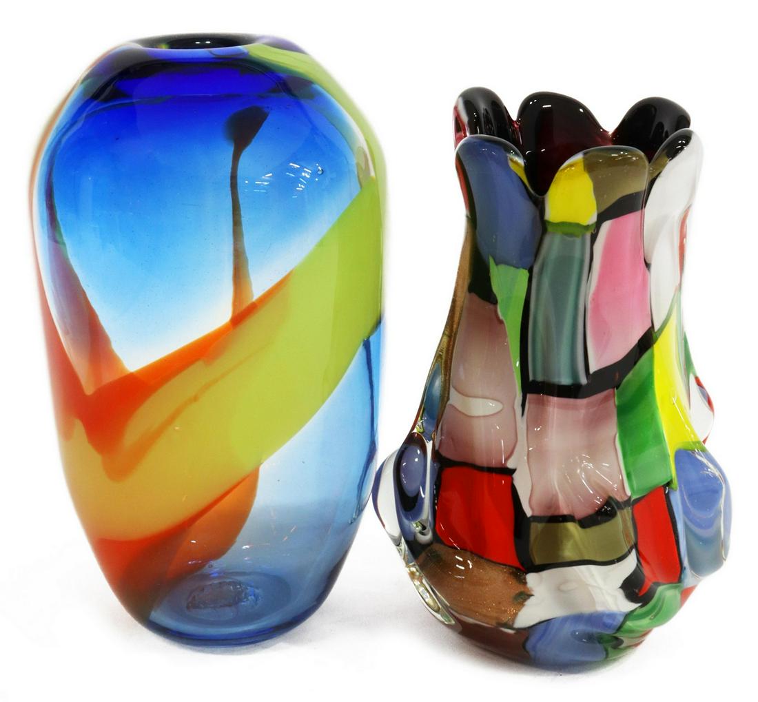 (2) CONTEMPORARY STUDIO FUSED ART GLASS VASES (1 of 6)