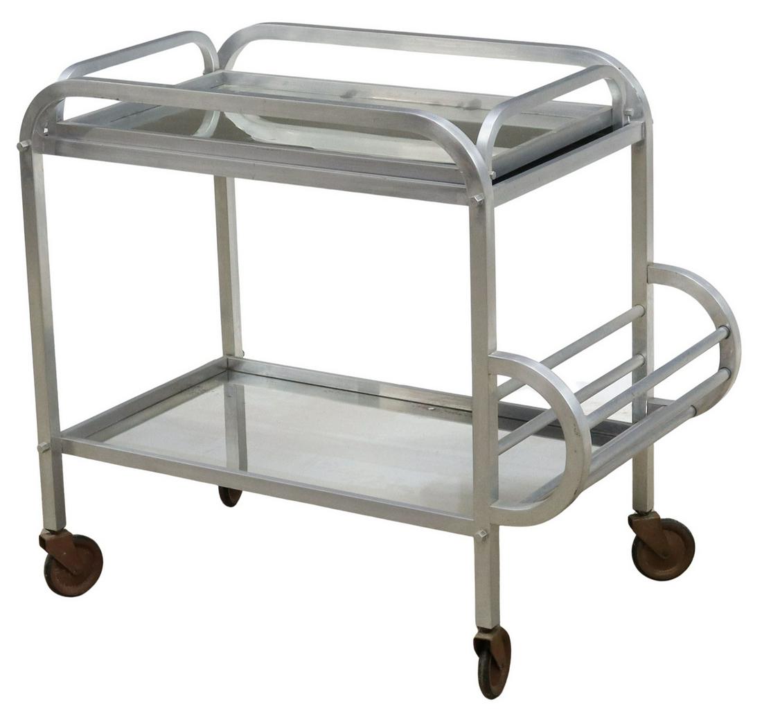 MODERN MIRRORED SILVER-TONE METAL SERVICE BAR CART (1 of 3)