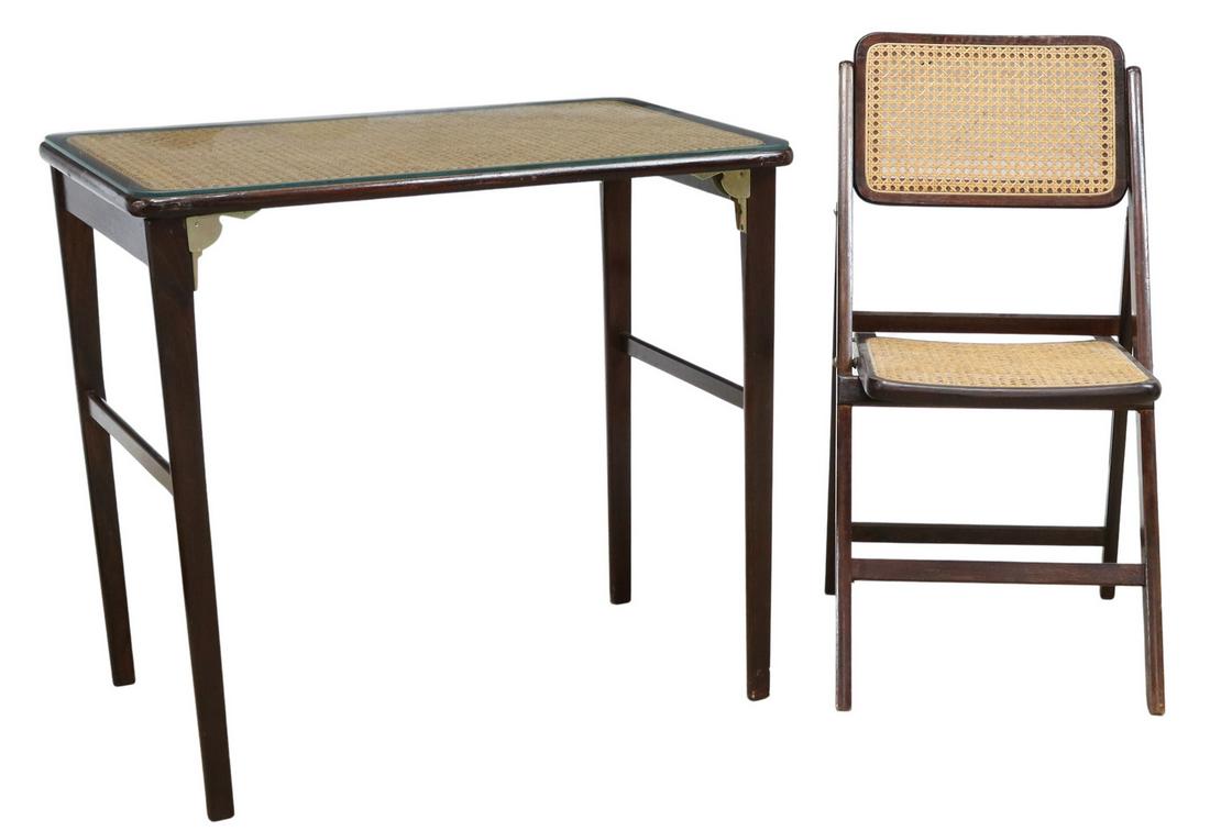 (2) MID-CENTURY FOLDING CANE CHAIR & TABLE (1 of 4)