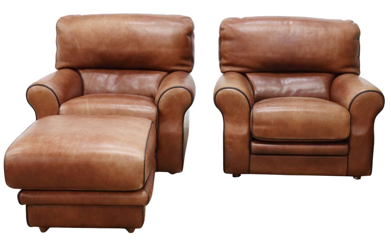 3) FRENCH ROCHE BOBOIS LEATHER ARMCHAIRS & OTTOMAN (1 of 2)