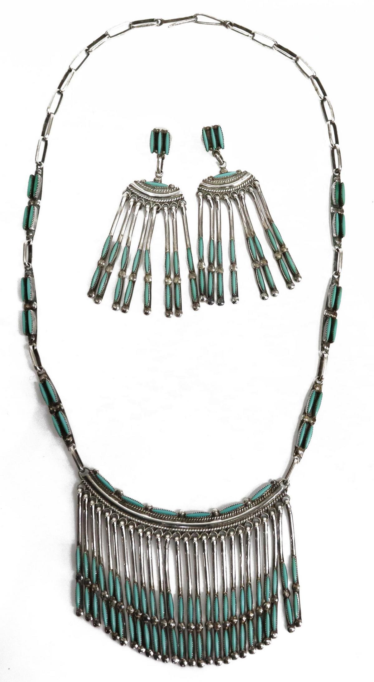 BRYANT WAATSA JR ZUNI SILVER TURQUOISE JEWELRY SET (1 of 6)