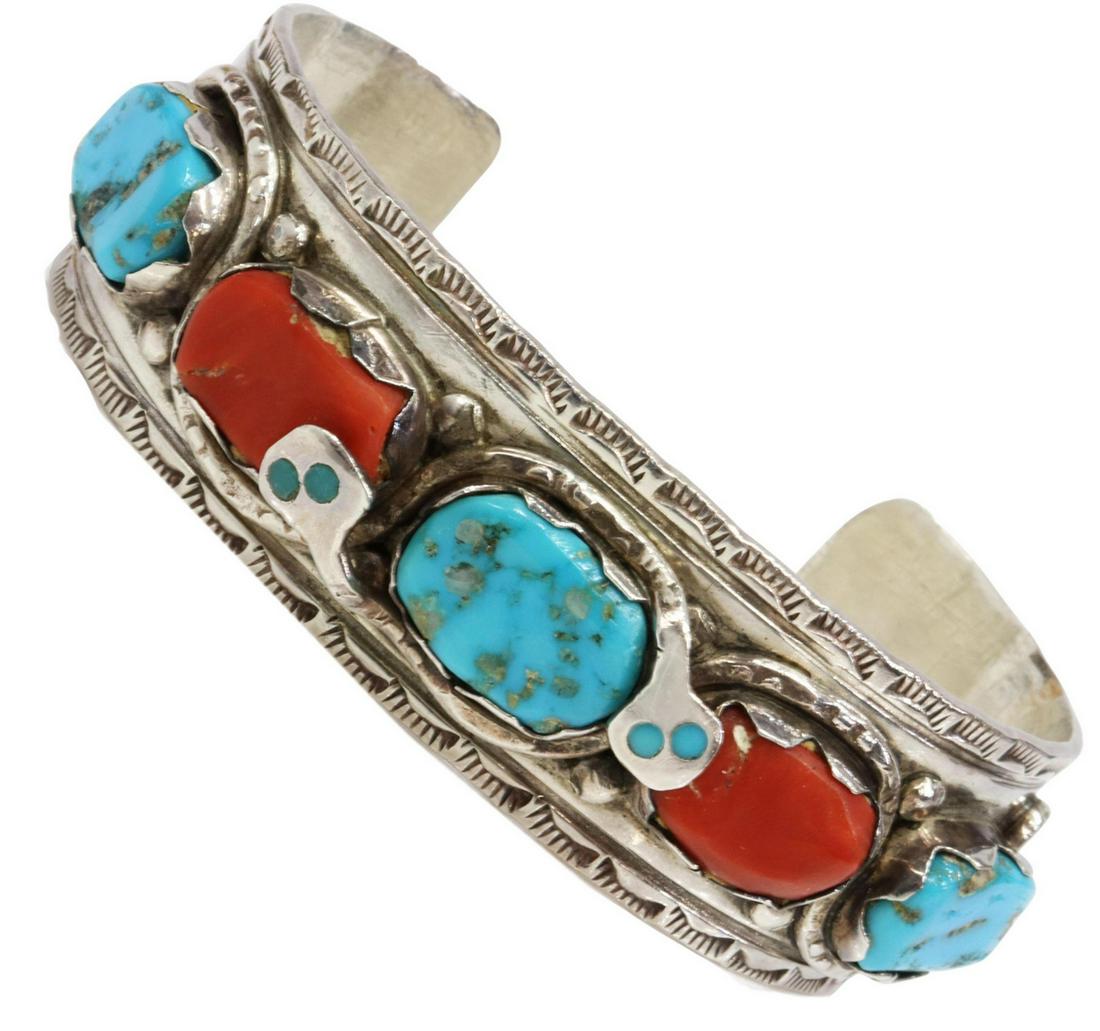 EFFIE CALAVAZA ZUNI SILVER & TURQUOISE SNAKE CUFF (1 of 6)