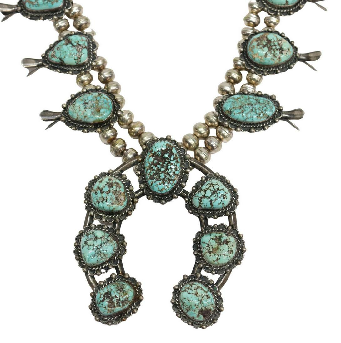NATIVE AMERICAN TURQUOISE SQUASH BLOSSOM NECKLACE (1 of 4)