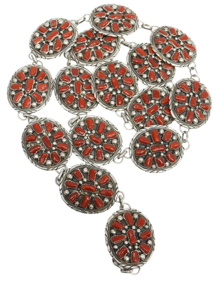 TOMMY MOORE NAVAJO STERLING & CORAL CONCHO BELT (1 of 4)