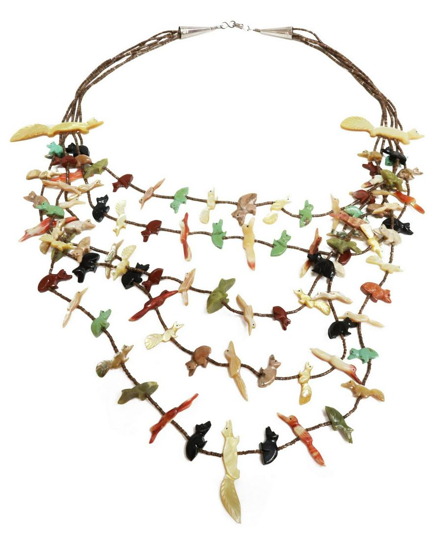 NATIVE AMERICAN ZUNI FIVE STRAND FETISH NECKLACE (1 of 4)