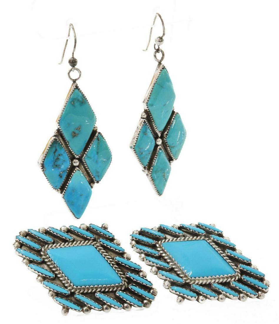 (2) NATIVE AMERICAN SILVER & TURQUOISE EARRINGS (1 of 5)