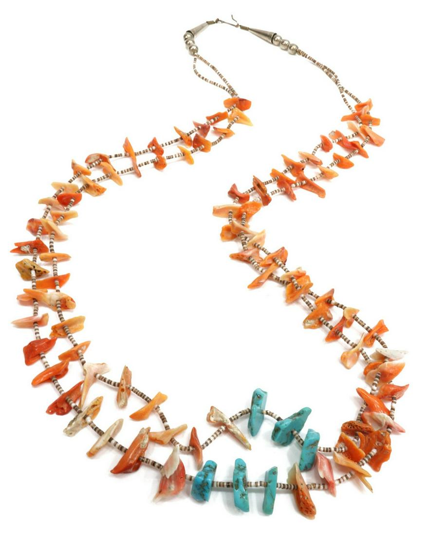 NATIVE AMERICAN CORAL & TURQUOISE CHIP NECKLACE (1 of 3)
