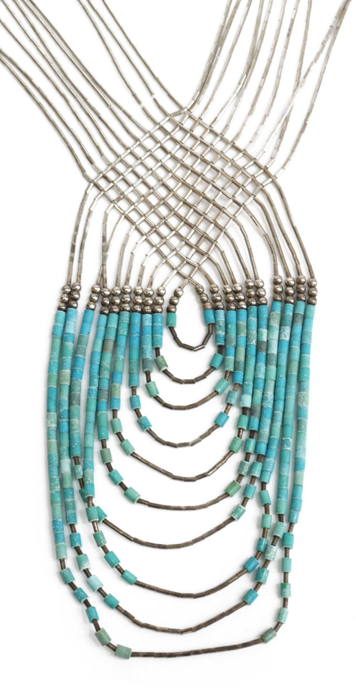 NATIVE AMERICAN LIQUID SILVER TURQUOISE NECKLACE (1 of 3)