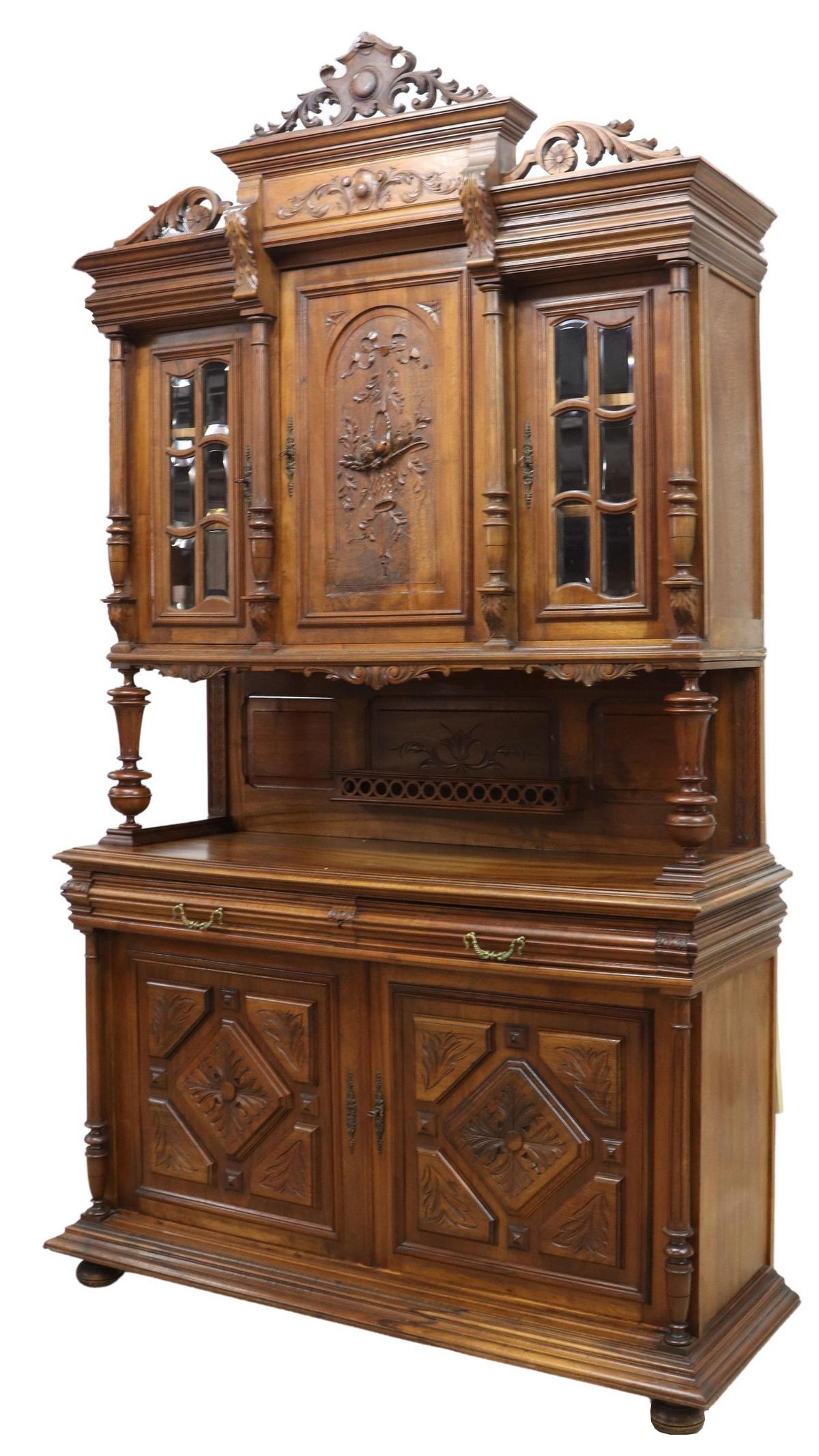 FRENCH HENRI II STYLE CARVED WALNUT SIDEBOARD (1 of 5)