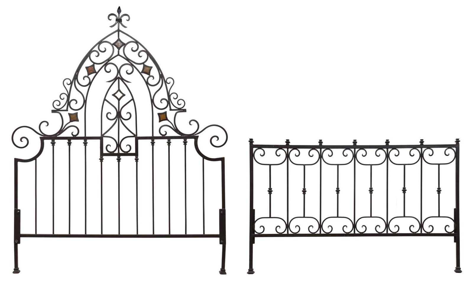 WROUGHT IRON AMBER GLASS HEADBOARD & FOOTBOARD (1 of 3)