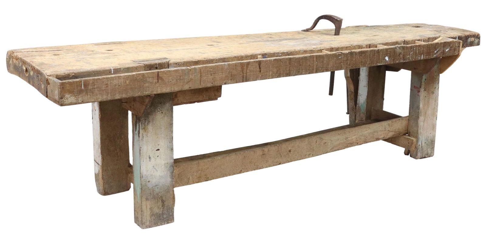 RUSTIC CRAFTSMAN'S WORK BENCH TABLE, 19TH C. (1 of 3)