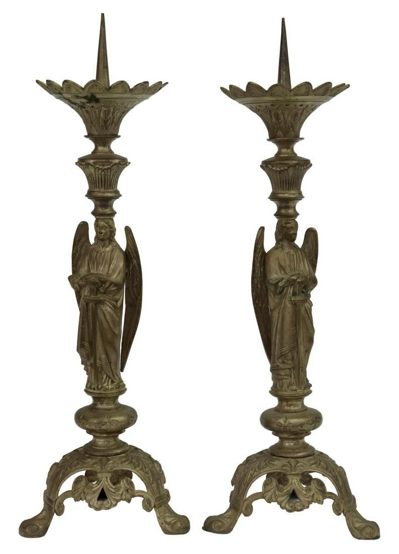 (2) SILVER-TONE METAL ANGEL ALTAR CANDLE PRICKETS (1 of 2)