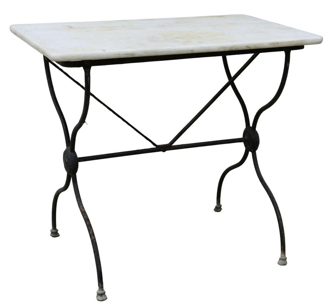 FRENCH MARBLE-TOP CAST IRON CURULE BISTRO TABLE (1 of 4)
