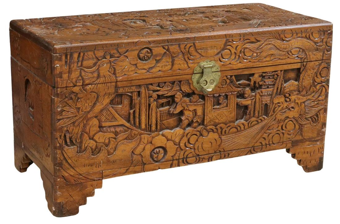 CHINESE CARVED CAMPHOR STORAGE TRUNK (1 of 5)