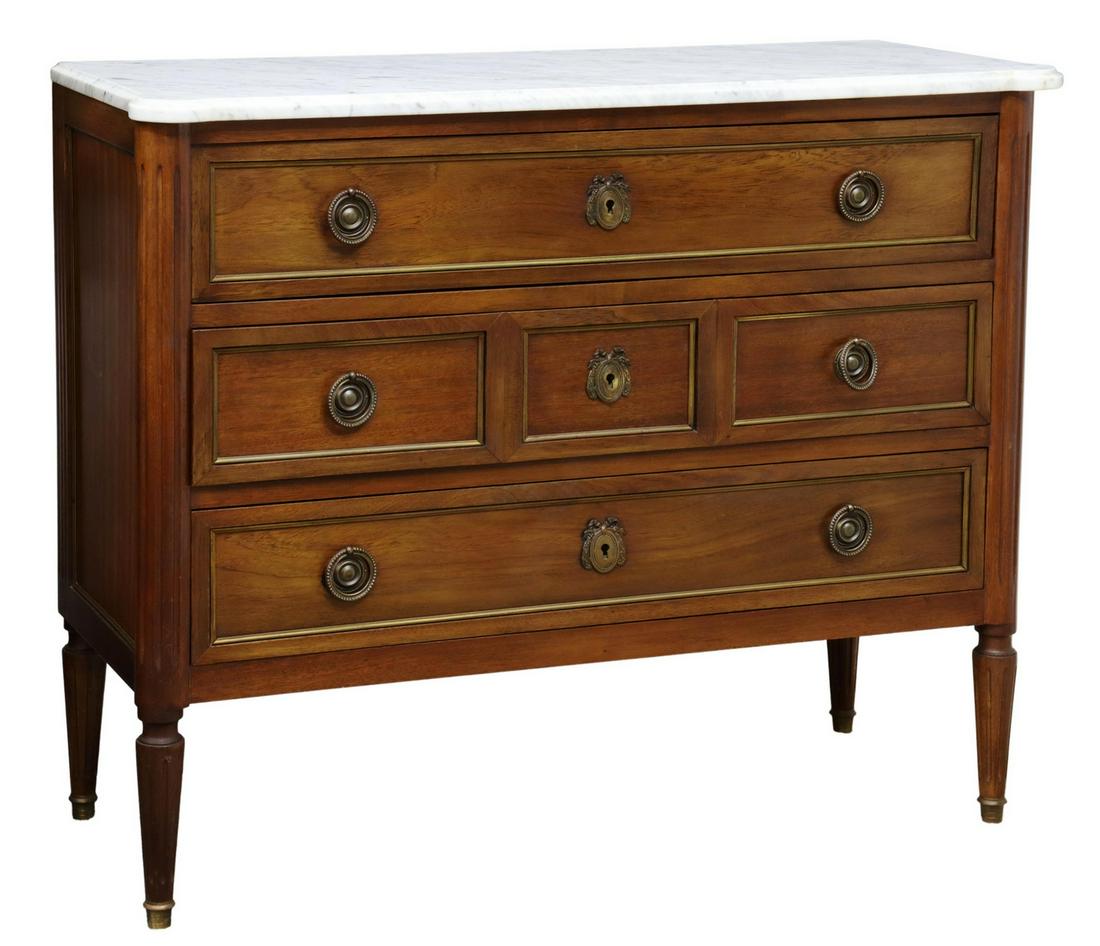 FRENCH LOUIS XVI STYLE MARBLE-TOP MAHOGANY COMMODE (1 of 5)