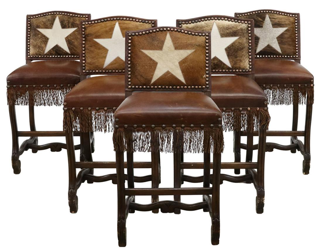 (5) WESTERN STYLE COWHIDE & LEATHER BARSTOOLS (1 of 3)