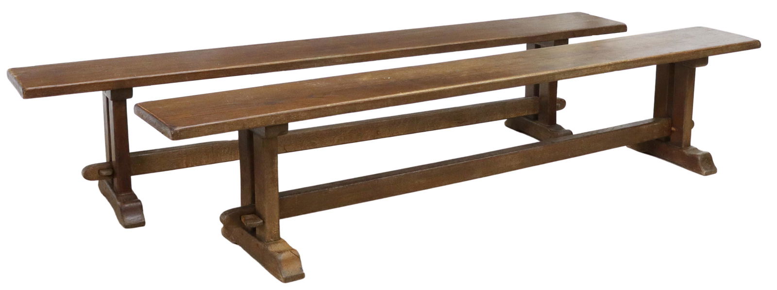 (2) FRENCH PROVINCIAL OAK TRESTLE BENCHES, 19TH C. (1 of 3)