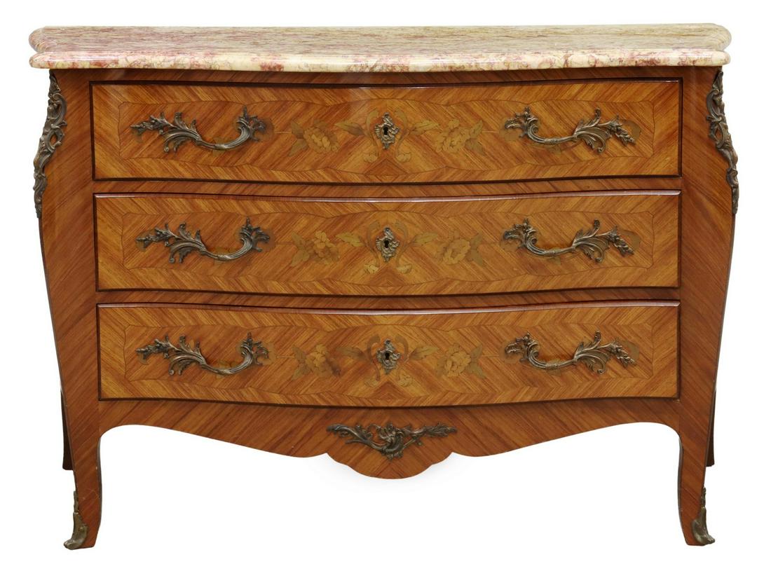 FRENCH LOUIS XV STYLE MARBLE-TOP COMMODE (1 of 5)