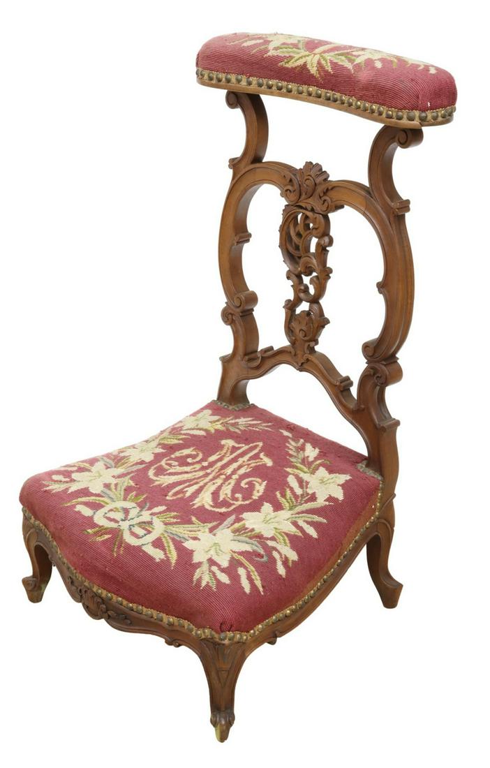 FRENCH NEEDLEPOINT PRIE-DIEU PRAYER CHAIR (1 of 3)