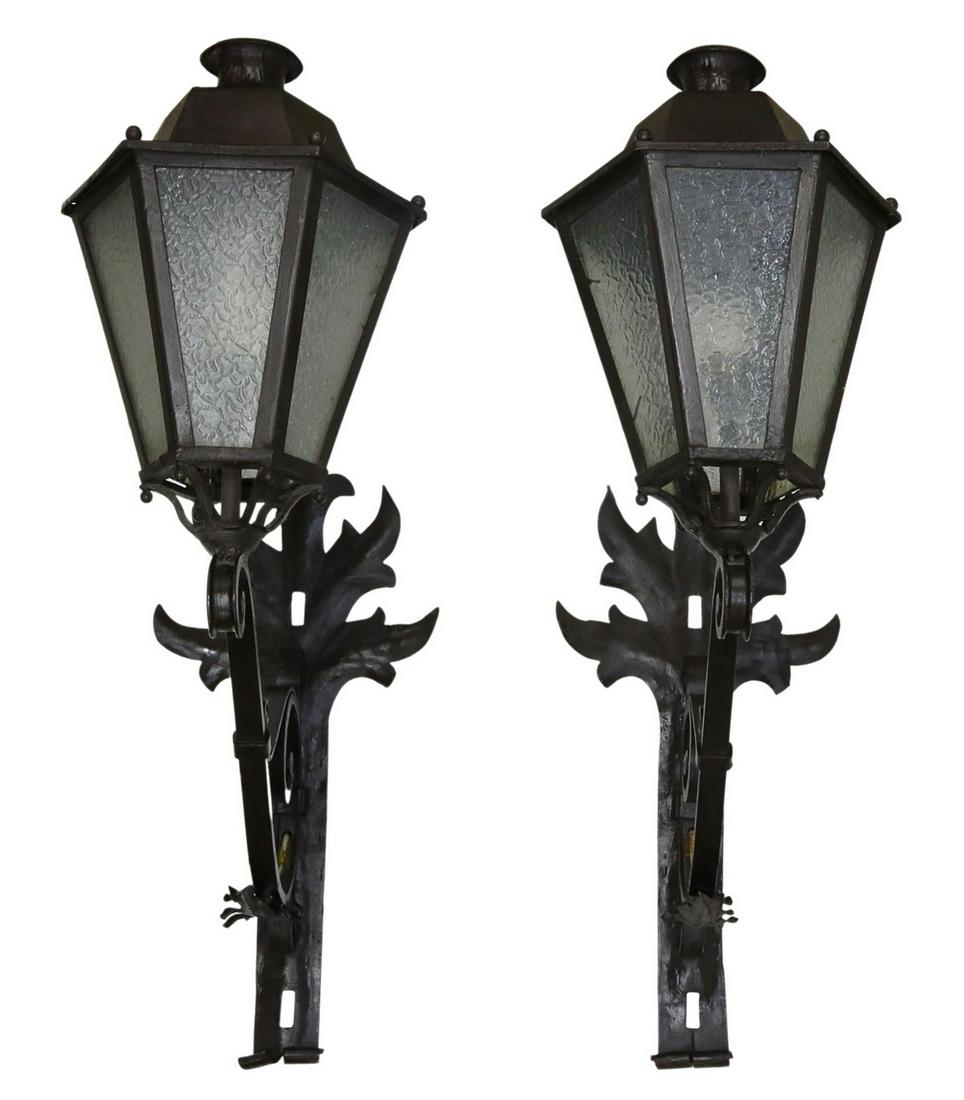 (2) LARGE GOTHIC STYLE IRON WALL LANTERNS (1 of 1)