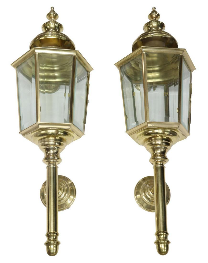 (2) LARGE BRASS-FRAMED CARRIAGE LANTERNS LAMPS (1 of 1)