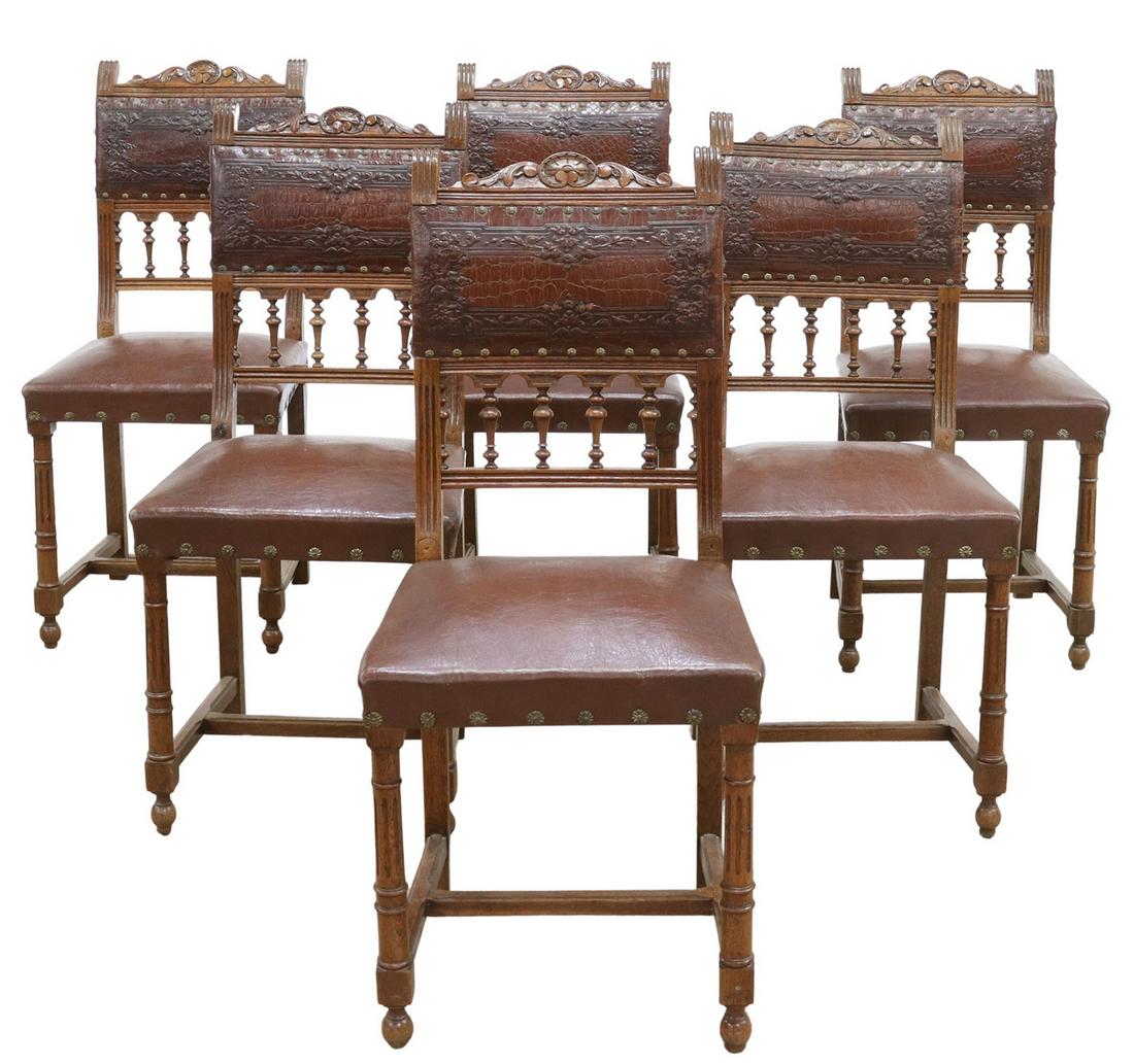 (6) FRENCH HENRI II STYLE OAK SIDE CHAIRS (1 of 2)