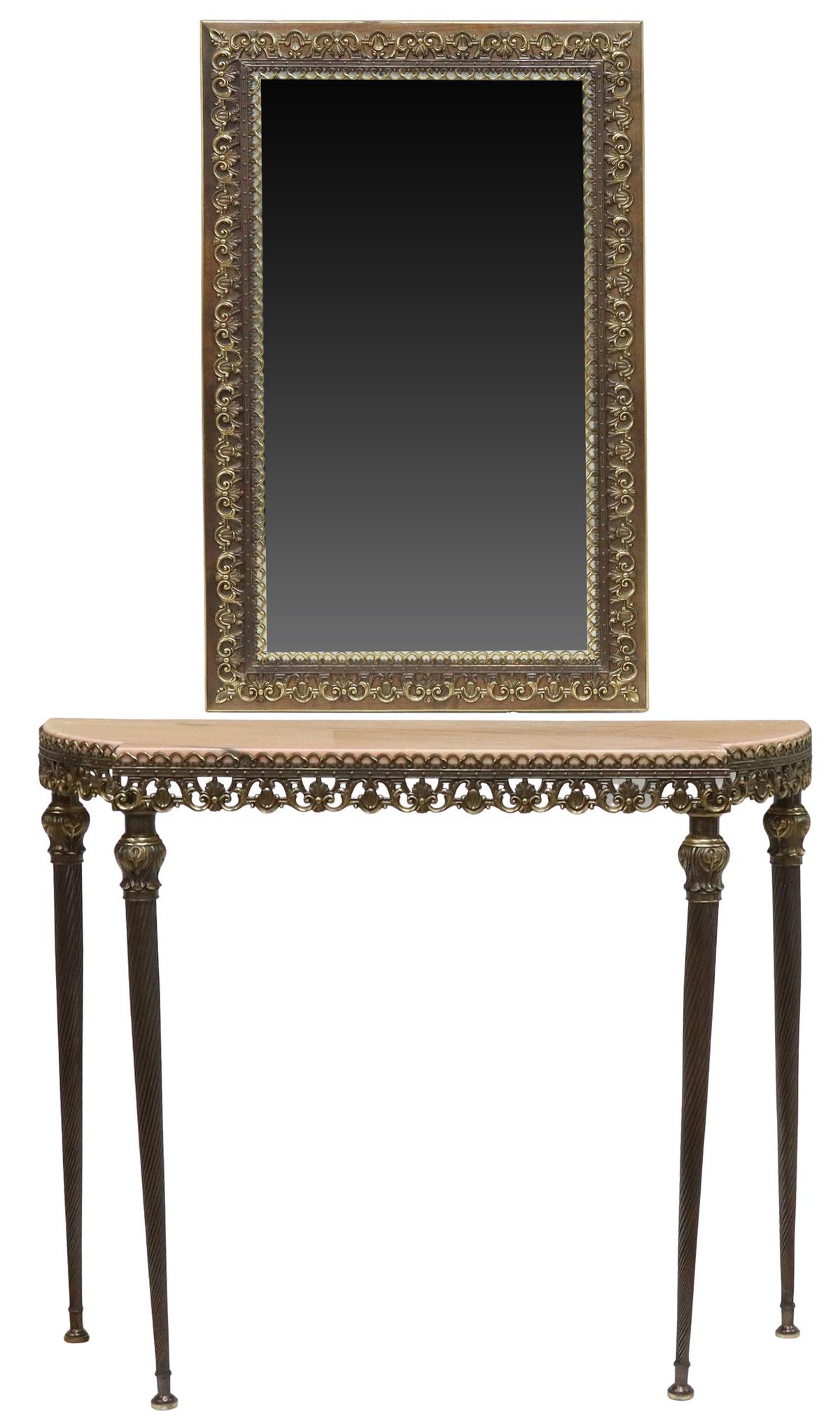 ITALIAN MARBLE-TOP GILT METAL CONSOLE & MIRROR (1 of 4)