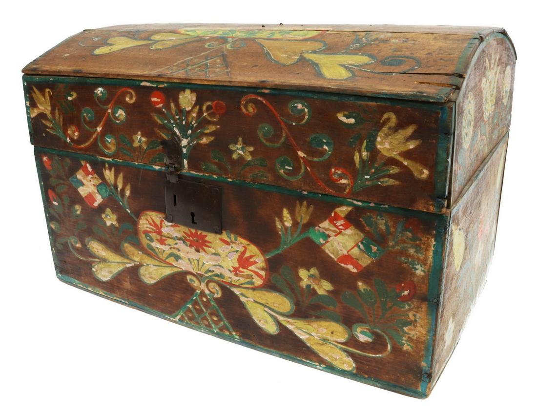 ANTIQUE PAINT-DECORATED DOME-TOP TRUNK (1 of 5)