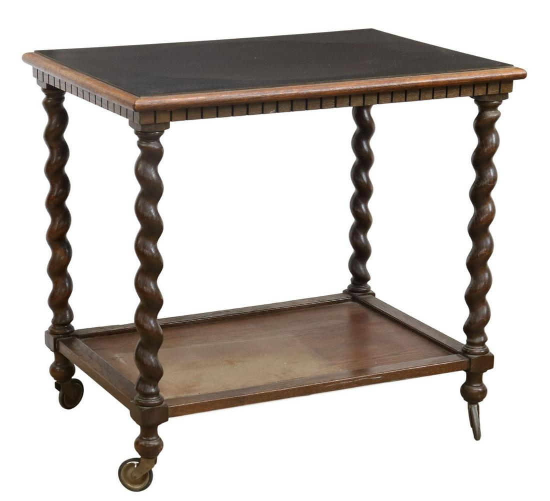 ENGLISH OAK BARLEY TWIST TEA TABLE TROLLEY (1 of 4)