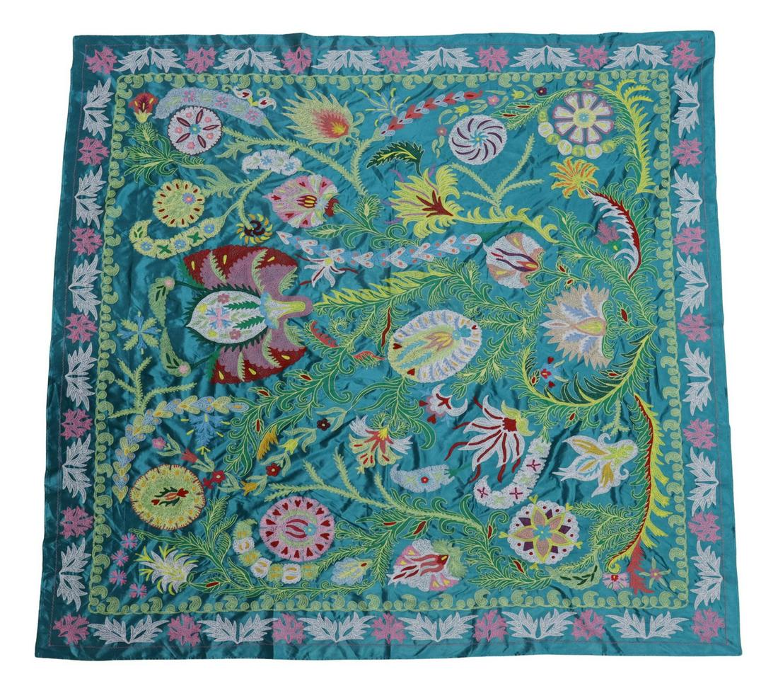 FLORAL-EMBROIDERED SATIN TEXTILE BED COVER (1 of 3)