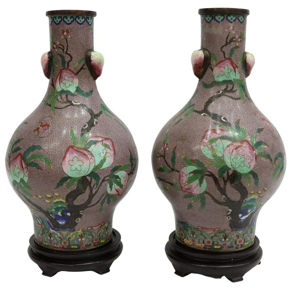 (2) LARGE CHINESE CLOISONNE ENAMEL BALUSTER VASES (1 of 4)