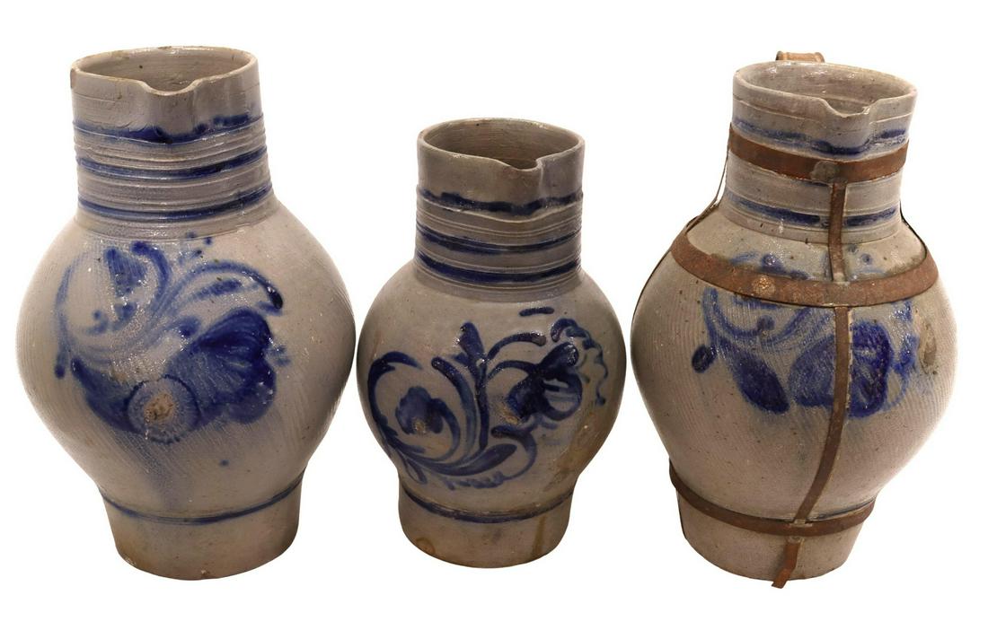 (3) ALSATIAN SALT GLAZED STONEWARE PITCHERS (1 of 4)