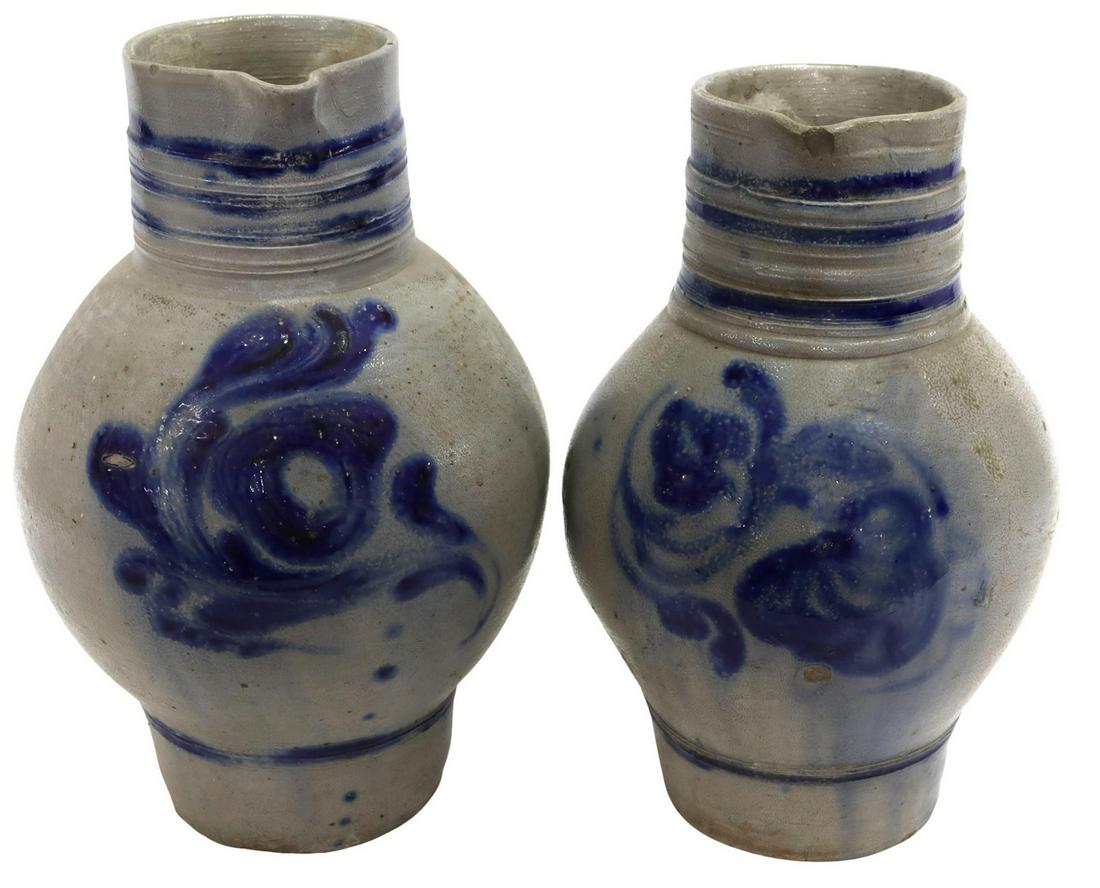 (2) ALSATIAN SALT GLAZED STONEWARE PITCHERS (1 of 4)