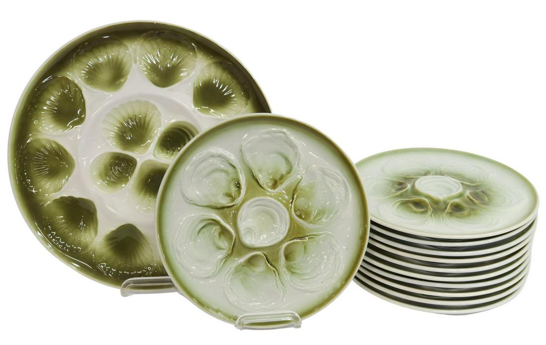 (12) FRENCH FAIENCE OYSTER PLATES & PLATTER (1 of 5)