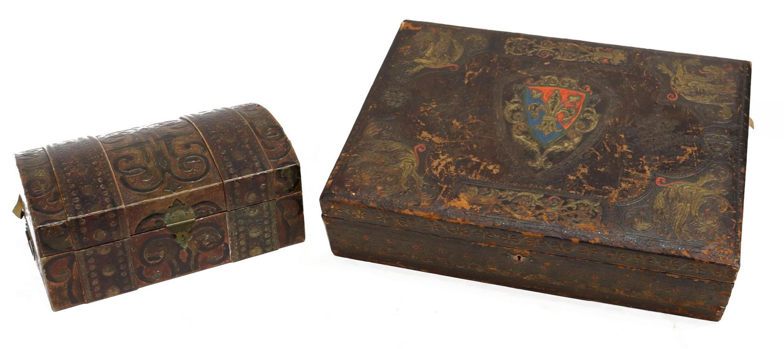 2) ANTIQUE FRENCH LEATHER TABLE BOX & OTHER BOX (1 of 6)