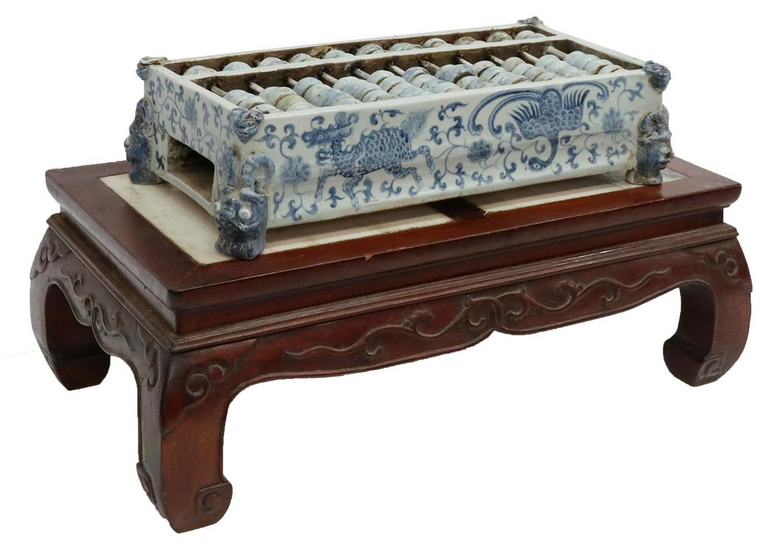 2) CHINESE B&W ABACUS ON ROSEWOOD MARBLE-TOP STAND (1 of 5)