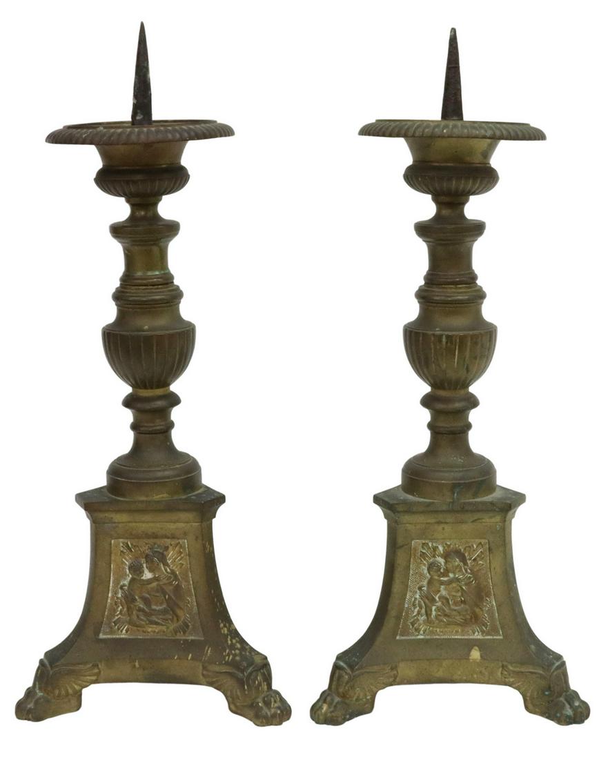 (2) CONTINENTAL BRONZE ALTAR CANDLE PRICKETS (1 of 1)