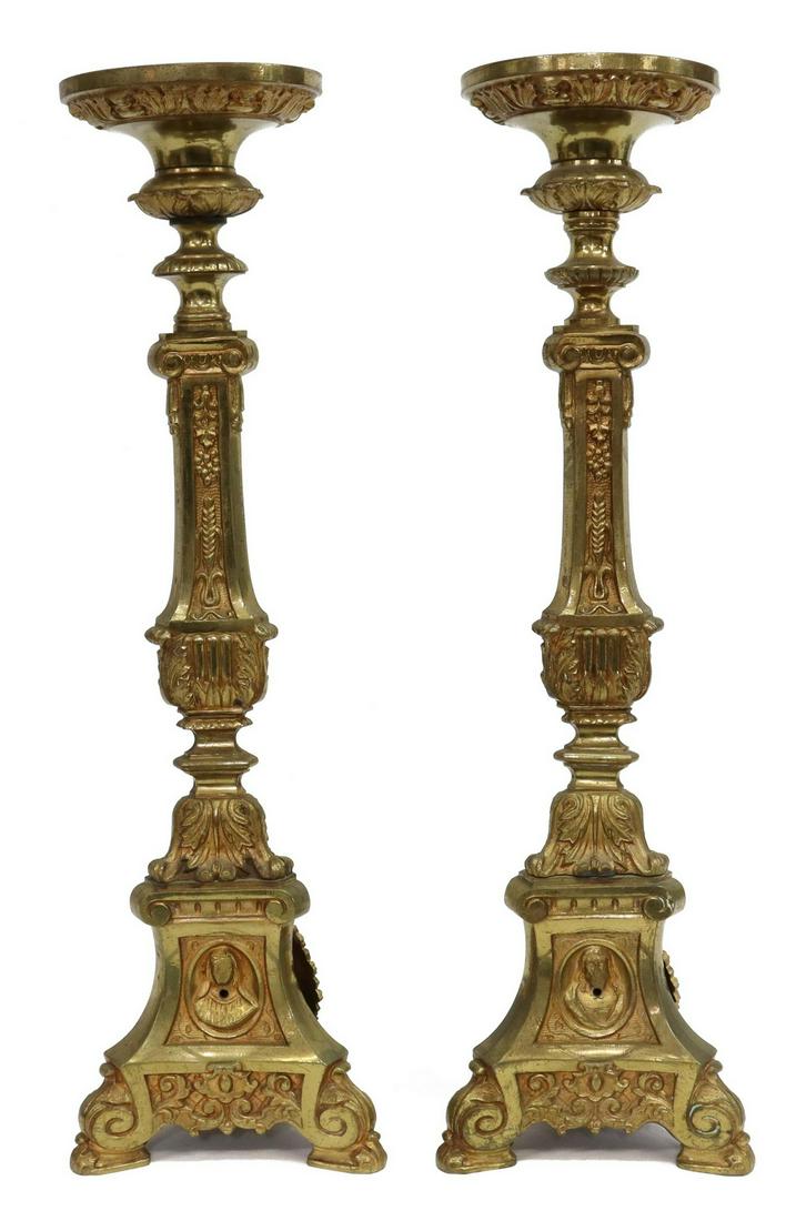 (2) CONTINENTAL GILT METAL ALTAR CANDLESTICKS (1 of 6)