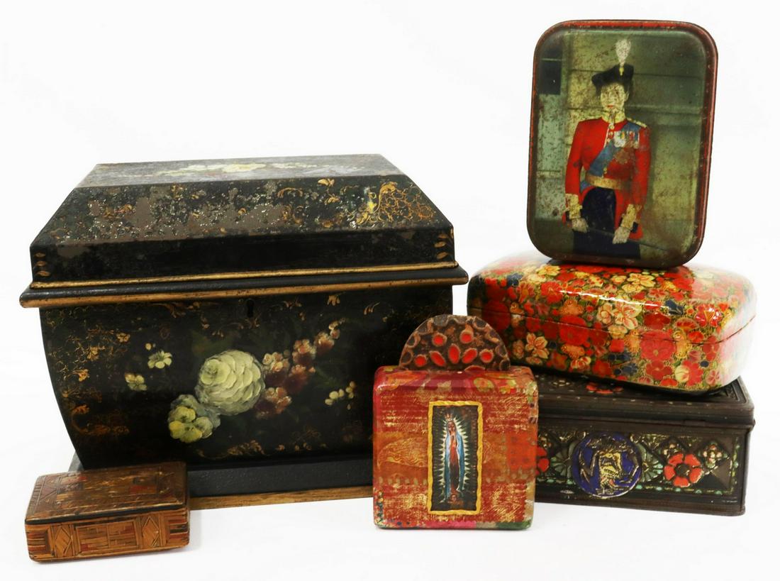 (6) TOLE PAINTED TEA CADDY, DECORATIVE TABLE BOXES (1 of 14)