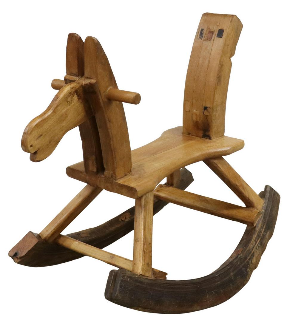 PRIMITIVE FOLK ART WOODEN CHILD'S ROCKING HORSE (1 of 3)