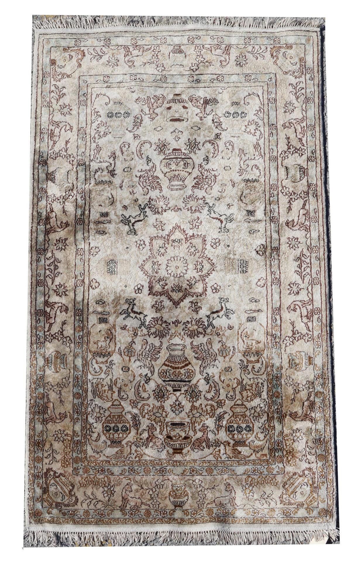 CHINESE 100% SILK RUG, 4'1" X 2'6" (1 of 3)