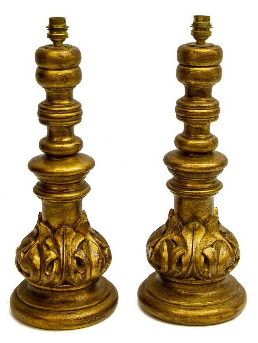 (2) TURNED & CARVED GILTWOOD TABLE LAMPS (1 of 2)