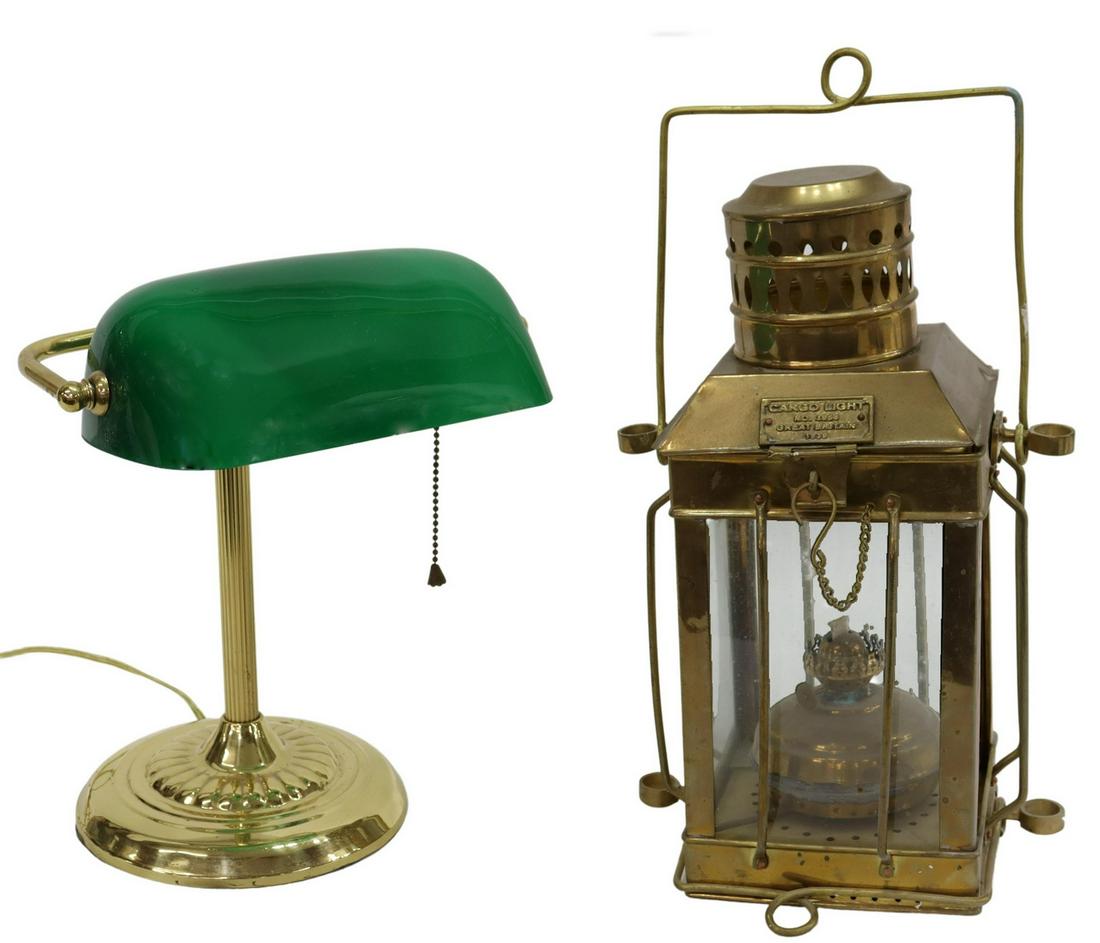 (2) BRASS SHIP'S LANTERN & BANKER'S LAMP (1 of 4)
