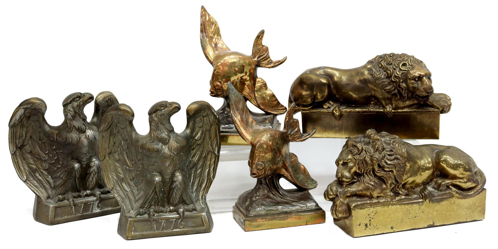 (6) CAST METAL BOOKENDS CANOVA LIONS, FISH, EAGLES (1 of 8)